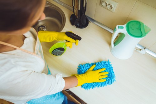 Cleaning shared corridors and stairwells in a South London residential building